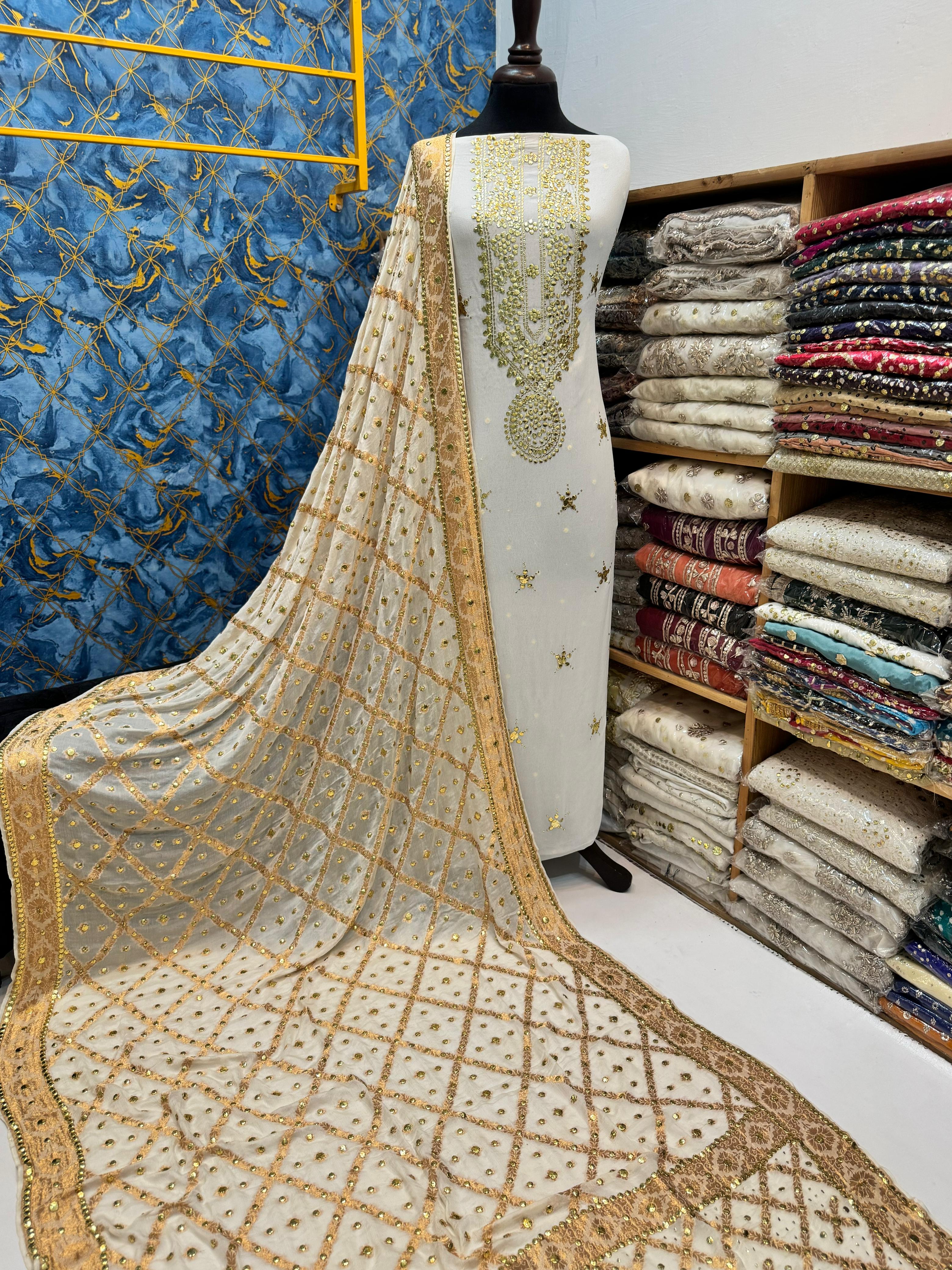 KAMDANI ( MUKESH ) WORK DRESS WITH JAMAWAR DUPATTA