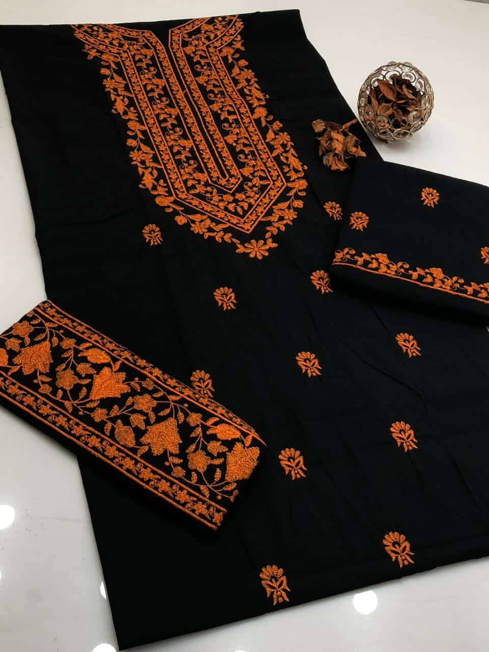 BLACK AND ORANGE WINTER COTTON DRESS