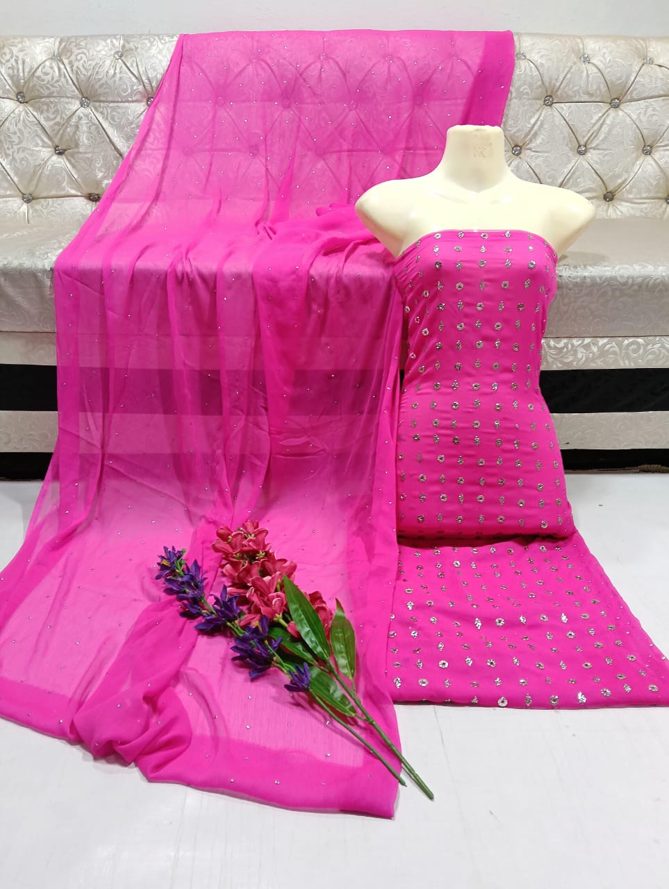 MUKESH RING BARFI CHIFFON DRESS