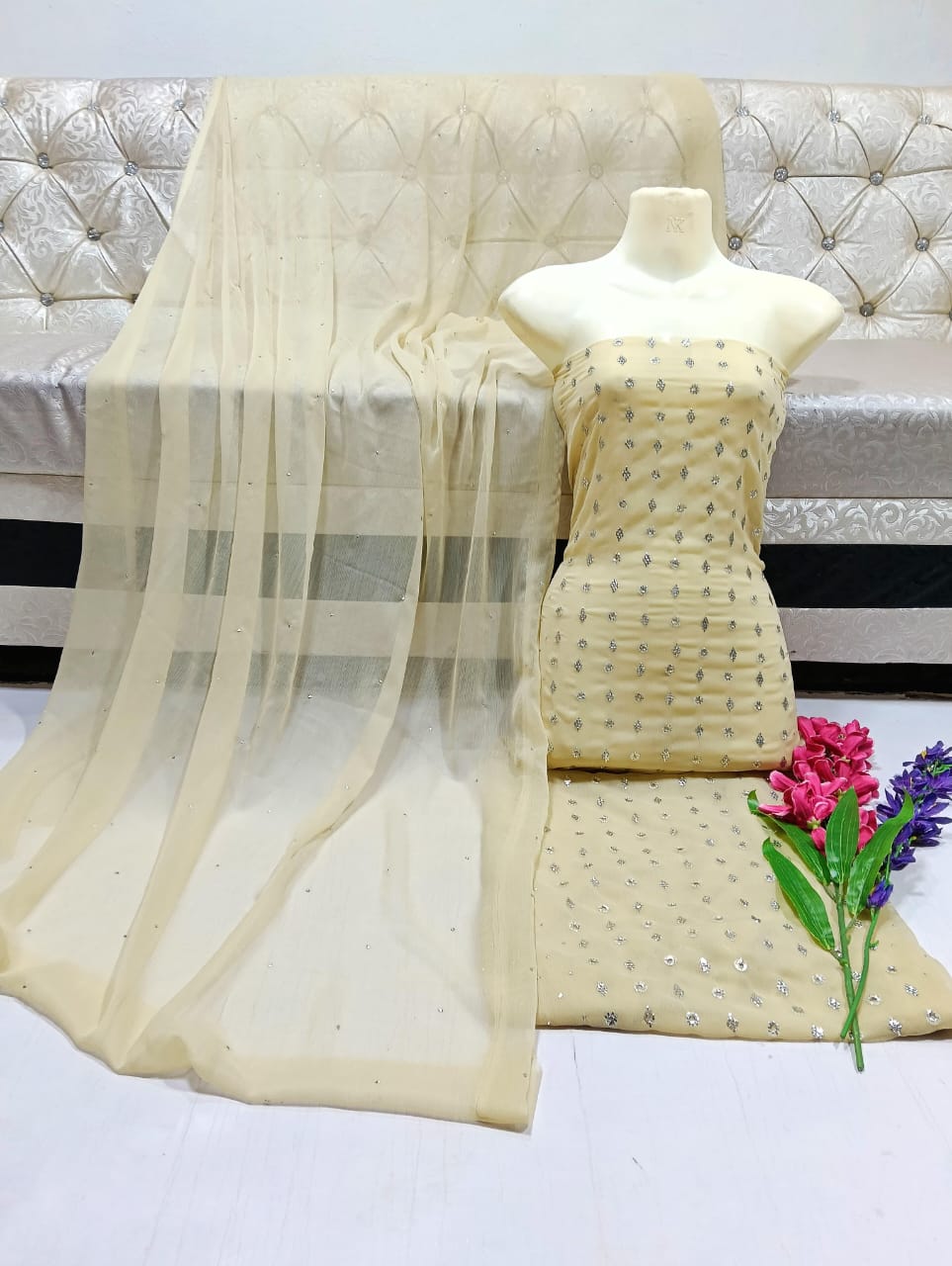 MUKESH RING BARFI CHIFFON DRESS