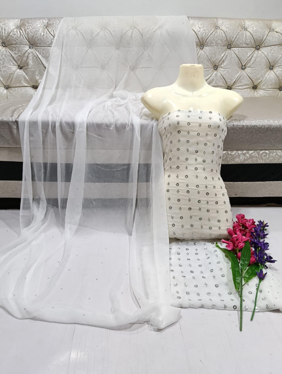 MUKESH RING BARFI CHIFFON DRESS