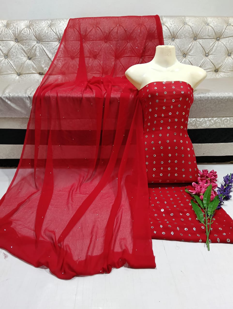 MUKESH RING BARFI CHIFFON DRESS