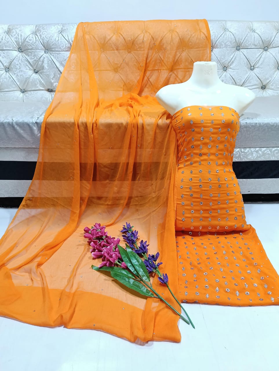 MUKESH RING BARFI CHIFFON DRESS