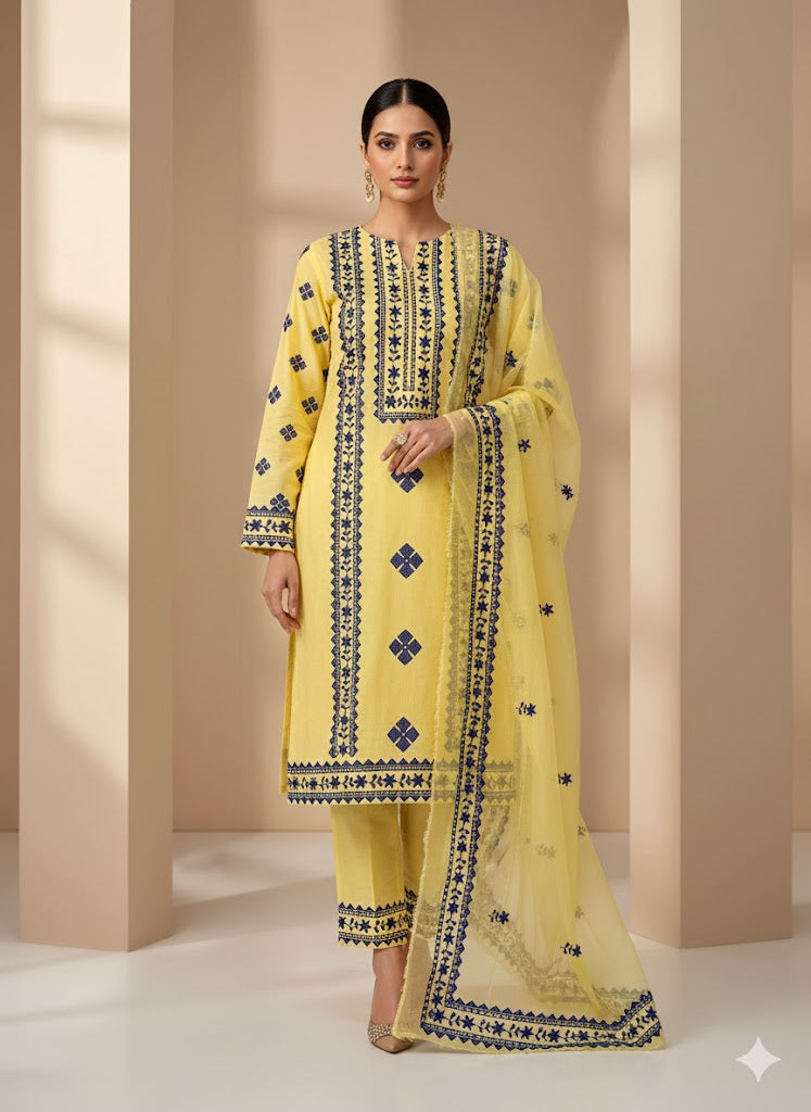 Machine Embroidered Lawn Dress