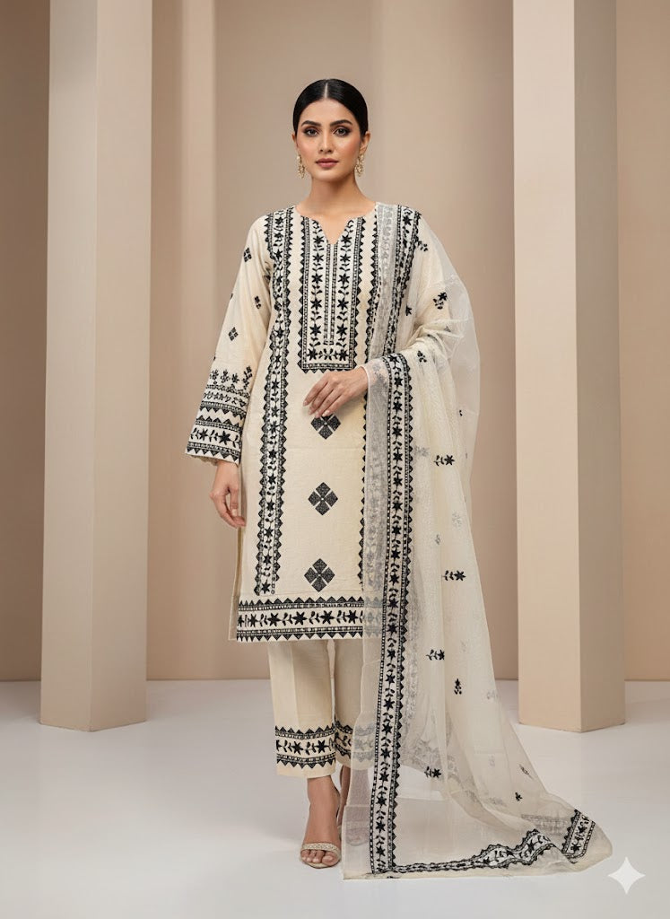 Machine Embroidered Lawn Dress