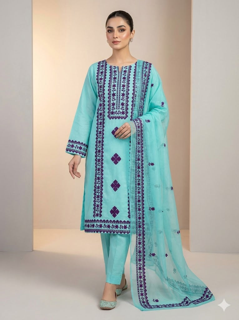 Machine Embroidered Lawn Dress